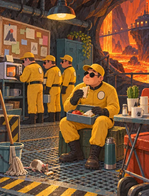 Painting: a henchman on lunch break